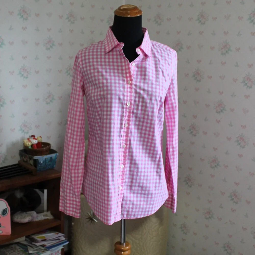 J Crew The Perfect Shirt, Pink Gingham, Size 2